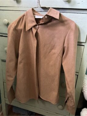 Blush Tan Suede-Look Button Front Jacket